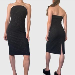 Vintage Y2K Strapless Dress, 00s Black Sparkly Mini Formal Dress